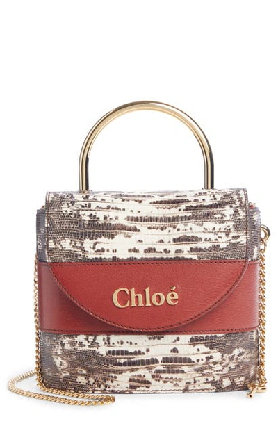 Shop Chloé Aby Lock Lizard Embossed Leather Crossbody Bag In Sepia Brown