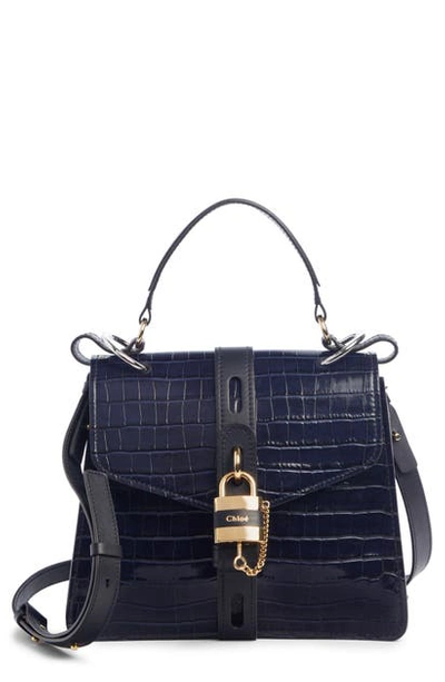 Shop Chloé Medium Aby Croc Embossed Calfskin Shoulder Bag In Full Blue