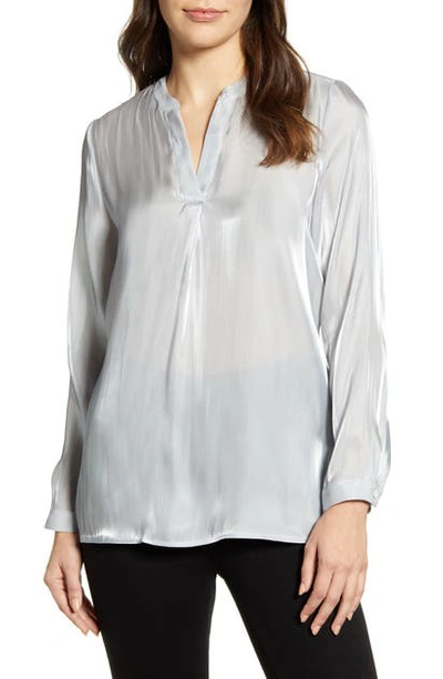 Shop Vince Camuto Iridescent Georgette Henley Blouse In Silverstone