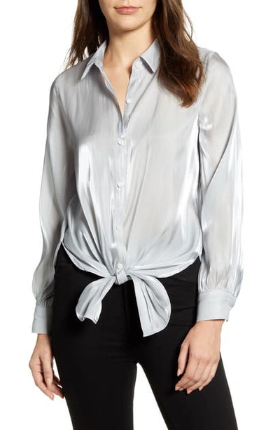 Shop Vince Camuto Tie Front Iridescent Blouse In Silverstone
