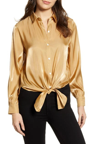 Shop Vince Camuto Tie Front Iridescent Blouse In Latte