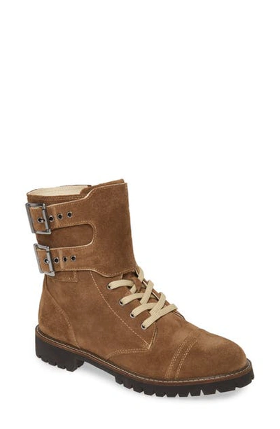 Shop Band Of Gypsies Atwood Dual Buckle Bootie In Khaki Tan Suede