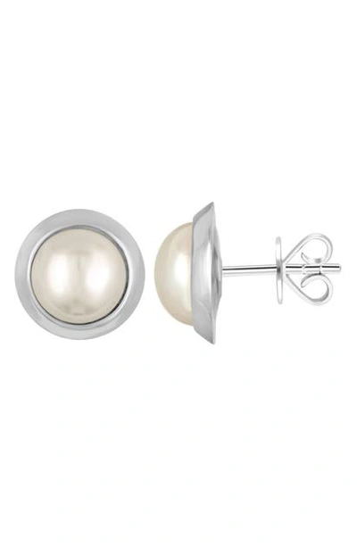 Shop Majorica Mabe Simulated Pearl Stud Earrings In White/ Silver