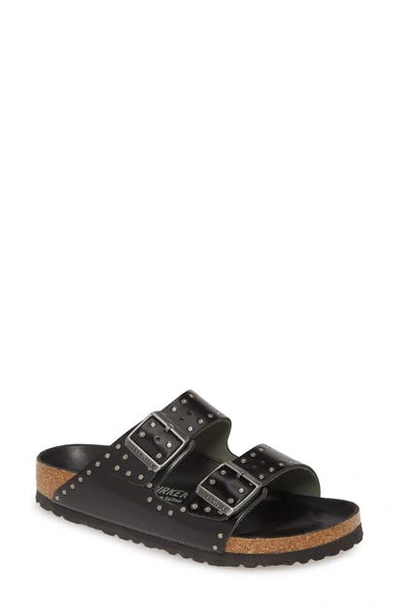 Shop Birkenstock Arizona Rivets Slide Sandal In Rivets Black Leather