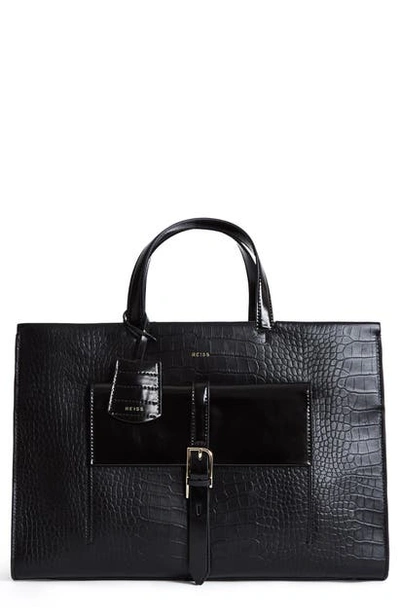 Shop Reiss Large Picton Croc Embossed Leather Satchel In Black