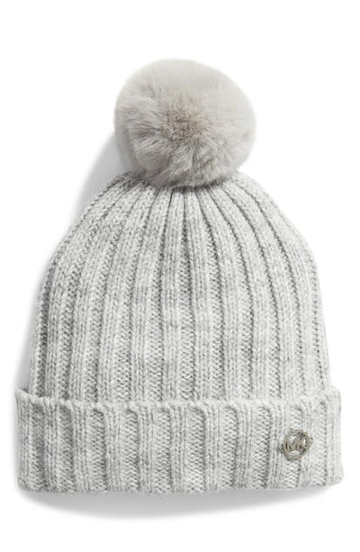 Shop Michael Michael Kors Faux Fur Pompom Hat - Grey In Pearl Heather Grey