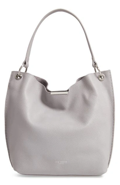Shop Ted Baker Helgesoft Leather Hobo Bag In Light Grey