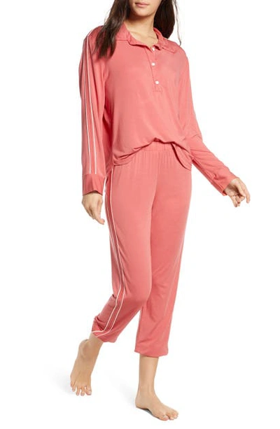 Shop Eberjey Gisele The Sporty Pajamas In Mineral Red/ Ivory