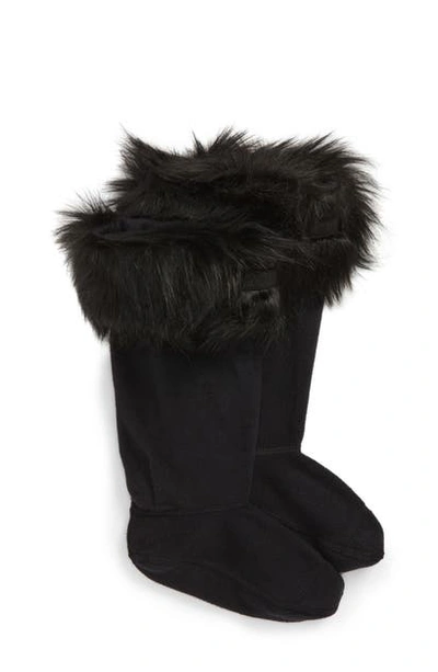 Shop Hunter Original Tall Faux Fur Cuff Welly Boot Socks In Black