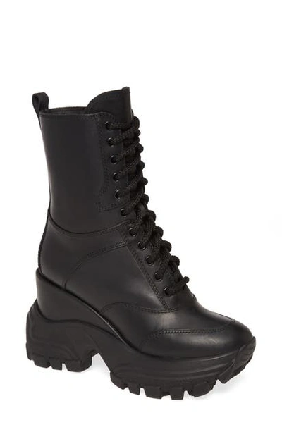 Shop Miu Miu Platform Sole Hiking Boot In Black