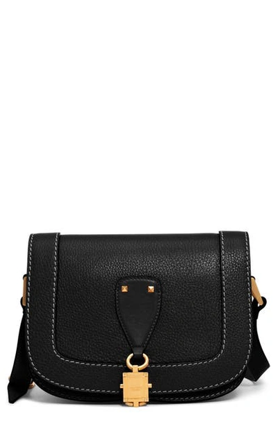 Shop Valentino Small V-locker Leather Saddle Bag In Nero