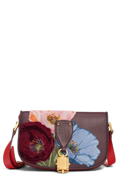 Shop Valentino V-locker Leather Saddle Bag In Rubin/ Rouge Pur