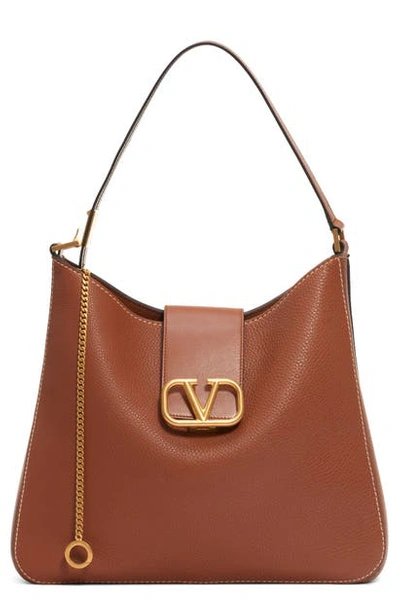 Shop Valentino V-sling Leather Hobo Bag In Selleria/ Nero