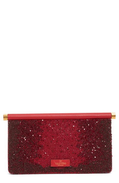 Shop Valentino Small Carry Secrets Beaded Clutch In Rouge Pur