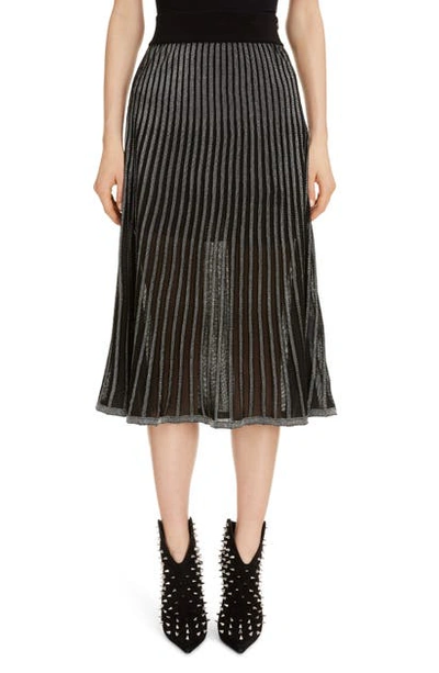 Shop Balmain Semi Sheer Metallic Pleated Skirt In Eac Noir/ Argent