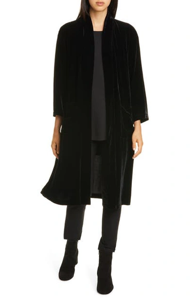 Shop Eileen Fisher Longline Velvet Jacket In Black