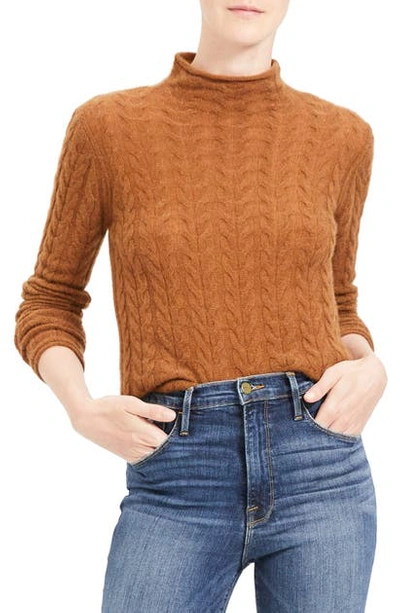 Shop Theory Mock Neck Cable Knit Cashmere Sweater In Cocoa