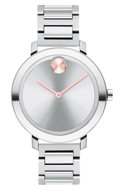 Shop Movado Bold Bracelet Watch, 34mm In Silver/ Rose Gold