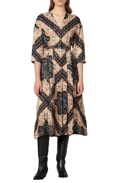 Shop Sandro Steva Mix Print Midi Dress In Black