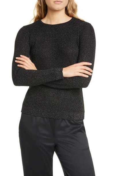 Shop Eileen Fisher Shimmer Merino Wool Blend Top In Black