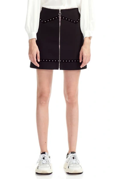 Shop Maje Jimage Studded Mini Skirt With Velvet Trim In Black
