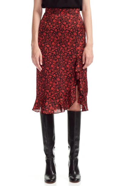 Shop Maje Javie Flower Print Ruffle Hem Skirt In Red