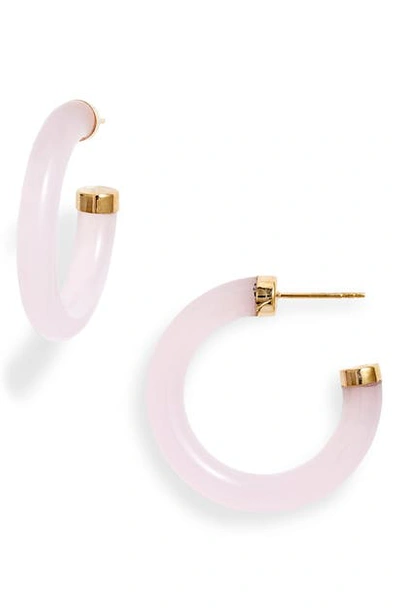 Shop Loren Stewart Stone Hoop Earrings In Rose Quartz/ Yellow Gold