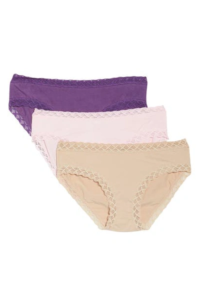 Shop Natori Bliss 3-pack Cotton Blend Briefs In Dusty Pink/ Jam/ Caf