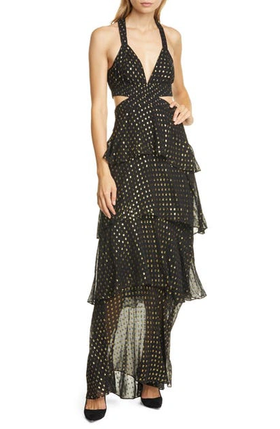 Shop A.l.c Lita Fil Coupe Silk Blend Maxi Dress In Black/ Gold