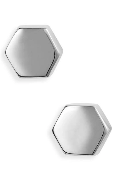 Shop Argento Vivo Hexagon Stud Earrings In Silver