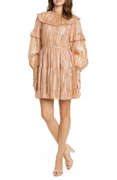 Shop Ulla Johnson Averil Metallic Stripe Long Sleeve Minidress In Rose