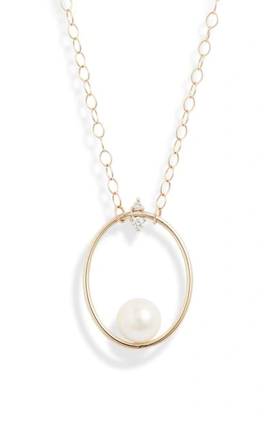 Shop Mizuki Pearl & Diamond Oval Pendant Necklace In Yellow Gold / Diamond / Pearl