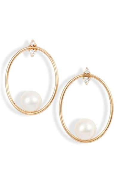 Shop Mizuki Small Oval Frontal Hoop Earrings In Yellow Gold / Diamond
