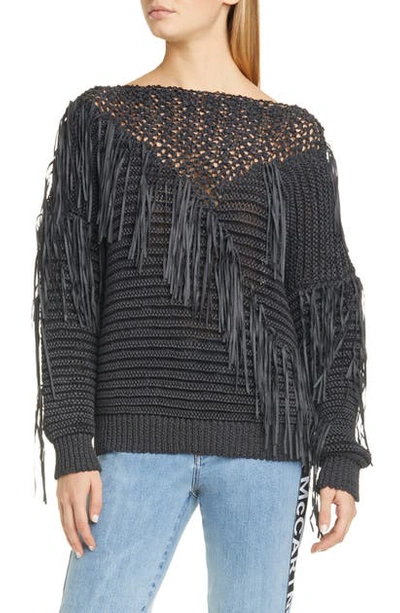Shop Stella Mccartney Fringe Tape Yarn Sweater In Black