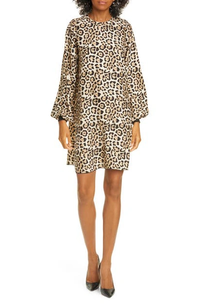 Shop Atm Anthony Thomas Melillo Leopard Long Sleeve Silk Charmeuse Dress In Leopard Print