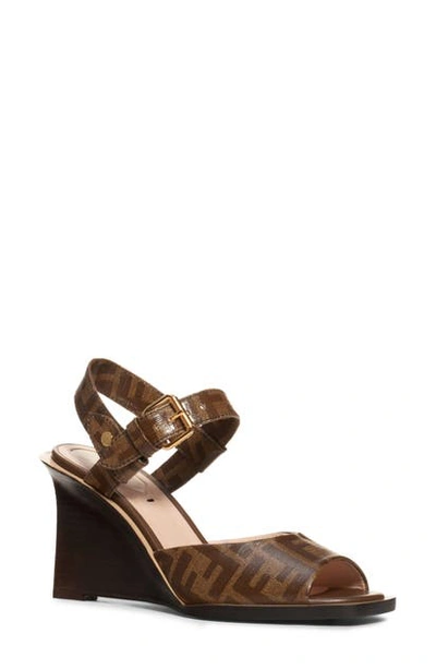 Shop Fendi Wedge Sandal In Tobacco