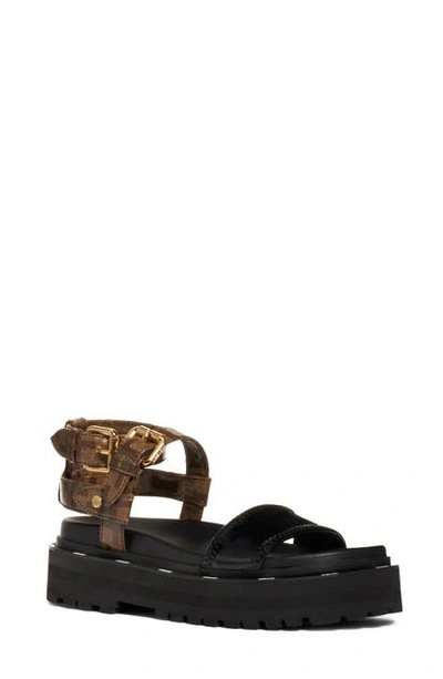 Shop Fendi Ff Strappy Platform Sandal In Brown/ Black