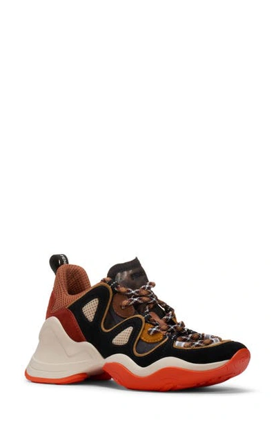 Shop Fendi Ffluid Wedge Sneaker In Orange/ Brown