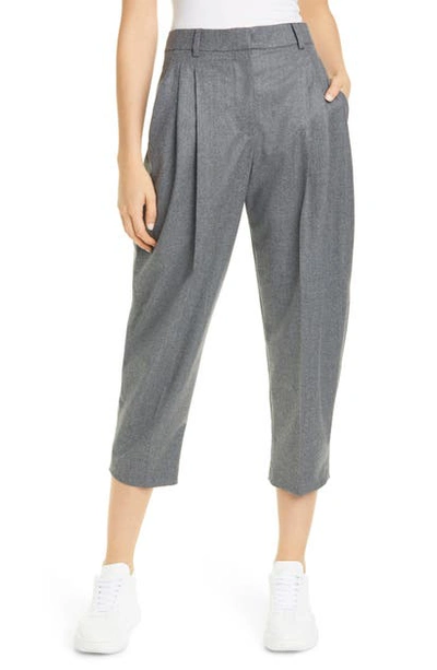 Shop Stella Mccartney Pleat Crop Wool Trousers In Grey Melange