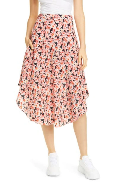 Shop Stella Mccartney Floral Round Hem Silk Midi Skirt In Multicolor Pink