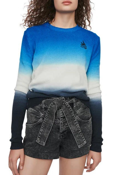Shop Maje Menphis Ombre Wool & Cotton Blend Sweater In Azure Blue