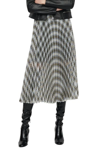 Shop Maje Junga Plaid Pleated Midi Skirt In Grey