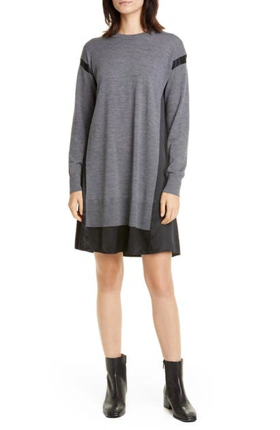 Shop Rag & Bone Sadie Merino Wool & Silk Long Sleeve Shift Dress In Charcoal