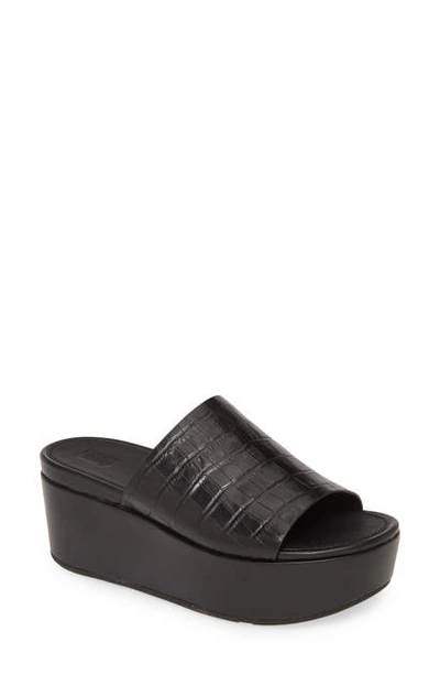 Shop Fitflop Eloise Platform Slide Sandal In All Black Leather