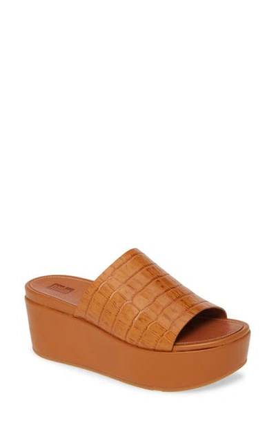 Shop Fitflop Eloise Platform Slide Sandal In Light Tan Leather