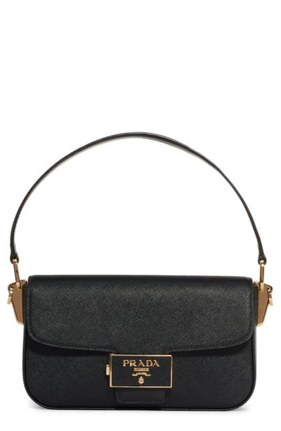 Shop Prada Lux Saffiano Leather Baguette Bag In Nero