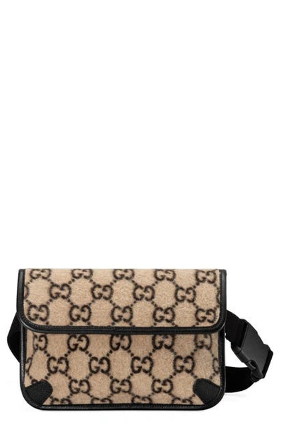 Shop Gucci Gg Wool Belt Bag In Beige