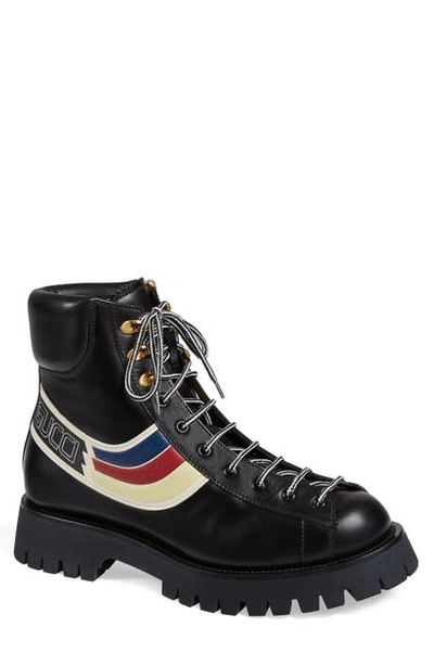 Shop Gucci Web Hiking Boot In Misc. Black