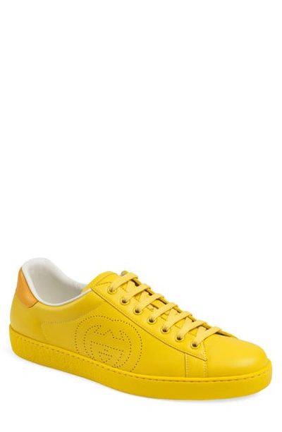 Shop Gucci New Ace Perforated Logo Sneaker In Yellow