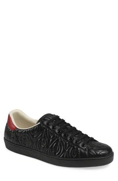 Shop Gucci Quilted Sneaker In Nero/ Nero/ Red Flame